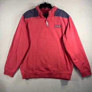 Vineyard Vines Men's Quarter Zip Pullover Faded Pink Navy Size L Cotton
